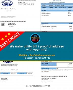 South Carolina Clean Water utility bill Sample Fake utility bill